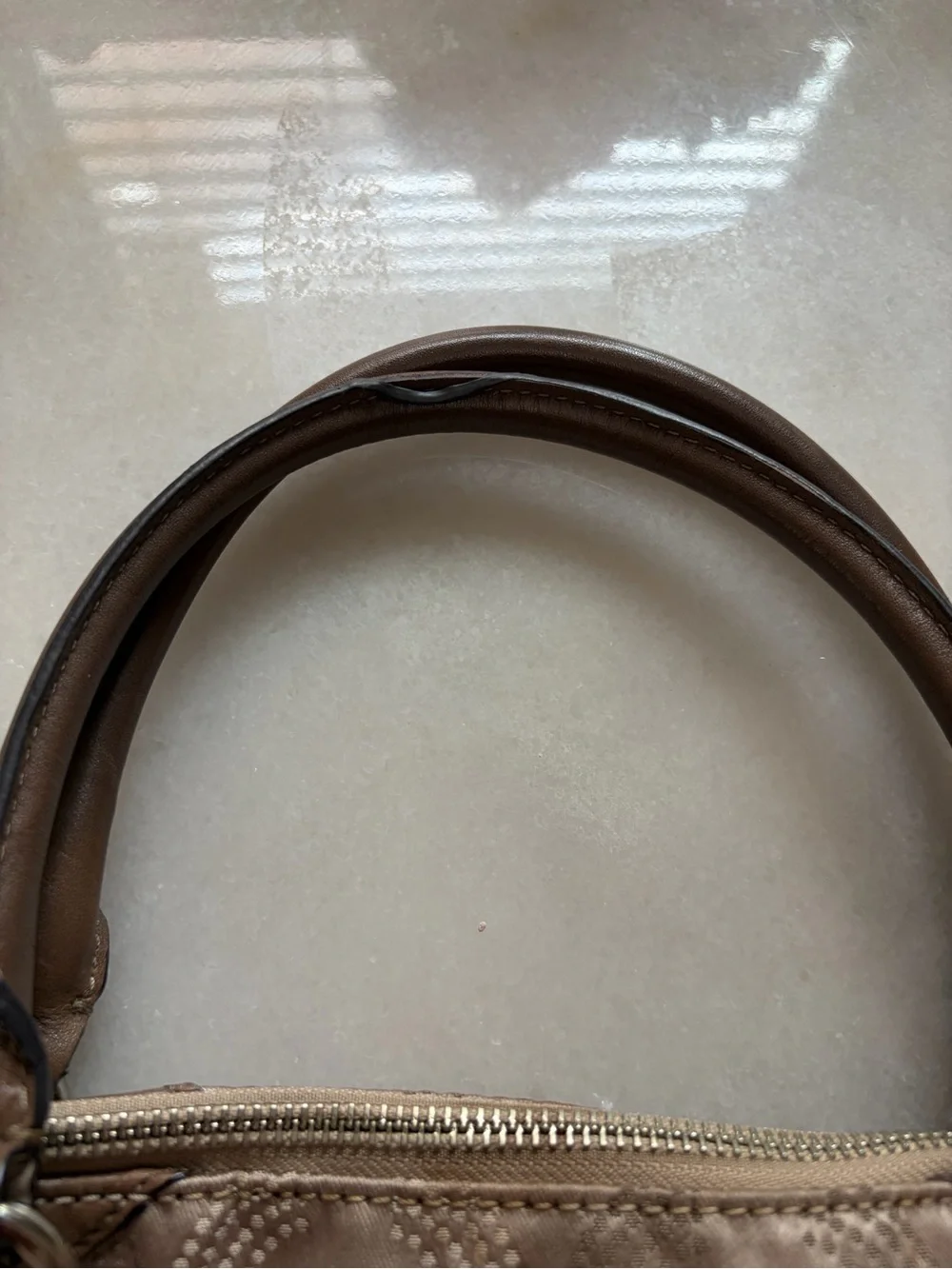 Coach Beige Signature Quilted Satchel with Brown Leather Trim